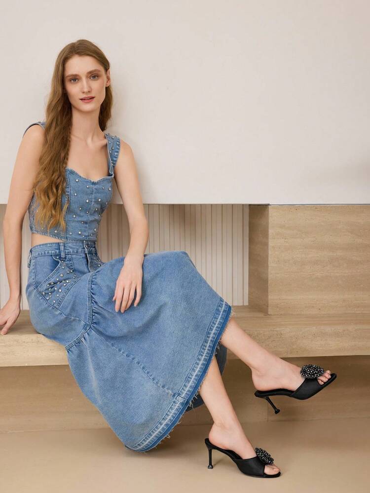 APPLIQUES PU LEATHER HEELED SANDALS