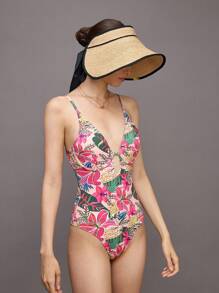 Activina Bộ đồ bơi liền thân in họa tiết cây nhiệt đới dành cho nữ - Màu Cam san hô - Xem 4