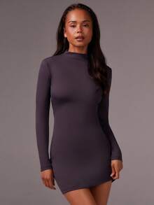 Athîral Women's Casual Backless Long Sleeve Bodycon Sports Dress - Purple - View 5