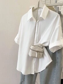 INAWLY Áo cánh trắng rộng rãi, đơn giản, màu trơn, tay lửng, vai trễ, dáng rộng, dễ mặc hàng ngày dành cho nữ cỡ lớn - trắng - Xem 3