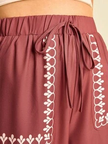 CAJUNI Pantalones holgados con bolsillo en la cintura con estampado de tótem Elastic, adecuados para vacaciones, citas, fiestas, playas, verano - Multicolor - Ver 5