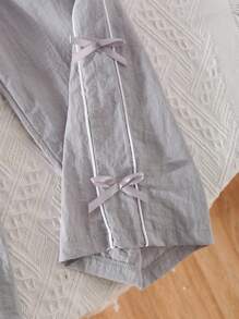 Girls' Casual Loose Straight Leg Drawstring Waist Sports Pants With 3D Bow Decor, Suitable For Hiking - Grey - View 6