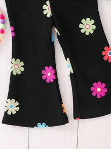 Emery Rose Kids Emery Rose Kids 女宝宝宽松休闲舒适圆领长袖花卉印花卫衣和裤子套装 - 黑色 - 查看 8