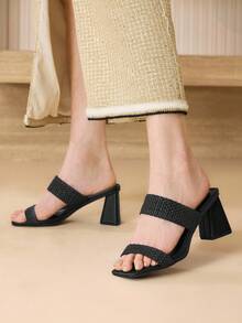 MOTF 系带高跟方头凉鞋 - 黑色 - 查看 5