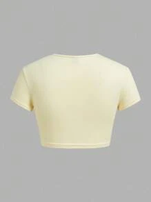 SHEIN BASICS 4 Stücke/Set lässige einfarbige gestrickte Kurzarm Crop Damen T-Shirts mit Rundhalsausschnitt