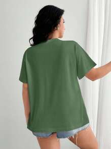 EURMUSE Áo thun Plus 100% Cotton thêu hoa, cổ tròn, chi tiết túi - Màu xanh Bạc hà - Xem 2