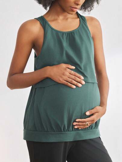 Maternity Solid Color Round Neck Casual Versatile Sleeveless Camisole