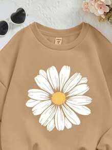 SHEIN 年轻女孩休闲日常舒适针织厚长袖连帽衫运动衫，适合秋冬季