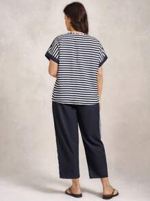 Zelara 大码秋季女装女士条纹印花上衣配裤子，两件套教师装女士服装套装旅行装机场装