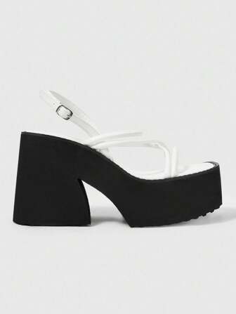 Grunge Punk Sandalias de mujer con punta cuadrada y plataforma gruesa, tiras cruzadas punk, tira ancha, tacón alto grueso, punta abierta, zapatos cómodos para uso casual, trabajo y fiestas