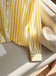 Franclia 女士优雅条纹长袖单排扣衬衫 - 彩色 - 查看 4