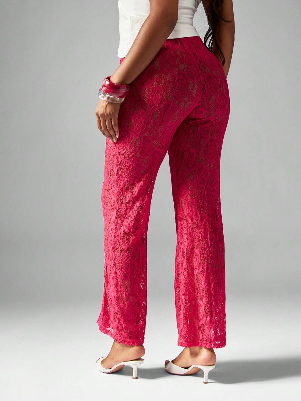 MISSGUIDED Lace Wide Leg Pants With Split Front Detail Festival Party Beach Evening Casual Lounge Palazzo Style Bottoms