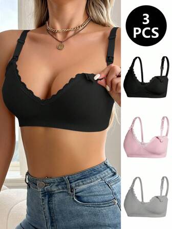 Moonlight & Mama 3 st/set gravidbh:ar utan sömmar och spets med lapptäcke och skaldetaljer