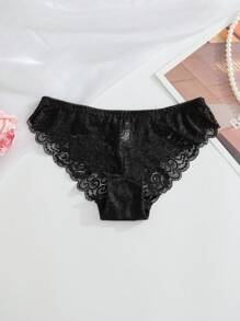 SHEIN 3pack Floral Lace Panty Set Lingerie - Black - View 4