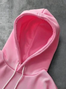 Manfinity EMRG 男士创意熊图案水钻装饰粉色连帽卫衣 - 粉色 - 查看 4