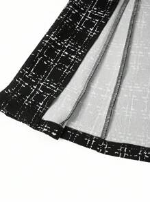 Ellevyn 女士优雅格纹翻领长袖外套裤装套装，适合派对和晚宴等场合，秋冬季女士办公着装。 - 黑與白 - 查看 9