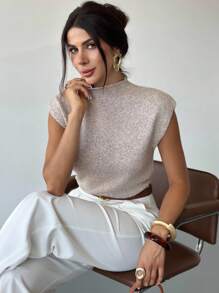 Firerie Elegant High Neck Loose Casual Versatile Sleeveless Knit Sweater Vest Going Out Tops Women,Tops For School In Fall/Winter