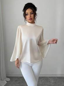 Selianne Áo cánh satin Pháp thanh lịch & satin Splice dành cho nữ - Màu be - Xem 5