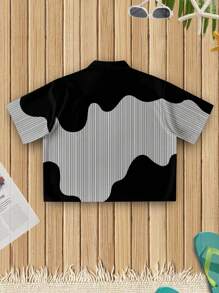 Manfinity Chillmode 男士夏季休闲美式街头风格拼布条纹字母印花短袖衬衫 - 彩色 - 查看 3