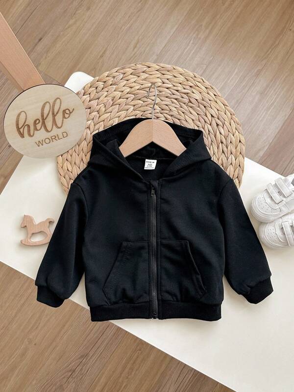 Sudadera con capucha con cremallera para bebé niña de color liso