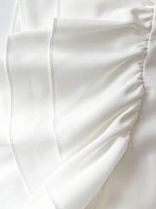 EMERY ROSE 大码女装日常休闲优雅纯色圆领双层小飞袖宽松衬衫，女士夏装，女士度假服装，女士夏装，女士外出上衣 - 白色 - 查看 5