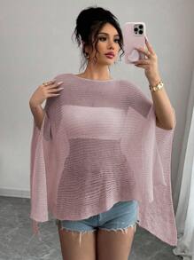 Chiquease Stylish Batwing Cardigan Poncho For Women, Loose Casual Lightweight Knitted Shawl Outwear, Spring/Summer Knitted Sweater Casual Outfits Spring Clothes For University