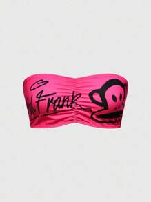 Paul Frank X ROMWE 3件套卡通图案豹纹短款抹胸文胸套装 - 彩色 - 查看 9