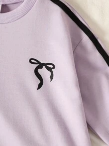 Genkimix Kids 2件套女童4-7岁时尚紫色蝴蝶结运动衫套装，2025年秋季INS运动新款休闲连帽衫和裤子套装 - 紫色 - 查看 6