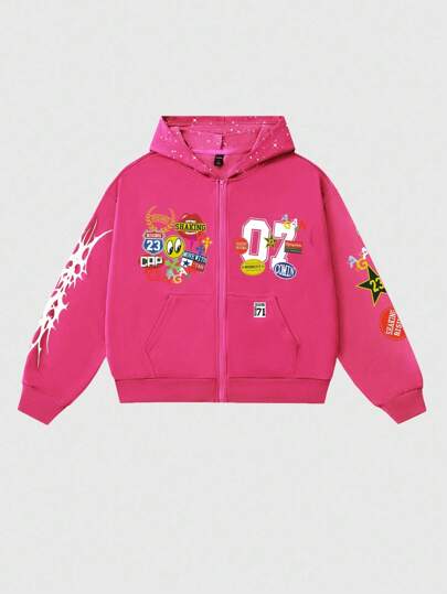 Prep Sweat-shirt-shirt ample court pour hommes avec décoration de sequins brillants, streetwear, automne