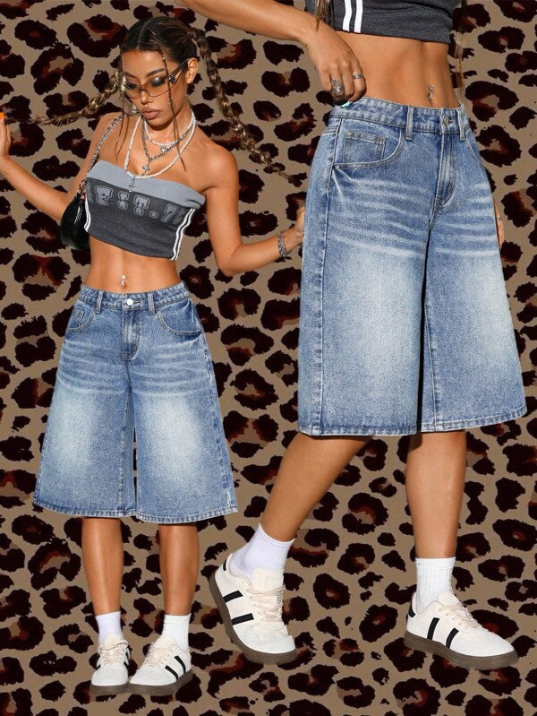 SHEIN ICON Short en jean de style de rue d'été pour femmes grandes tailles