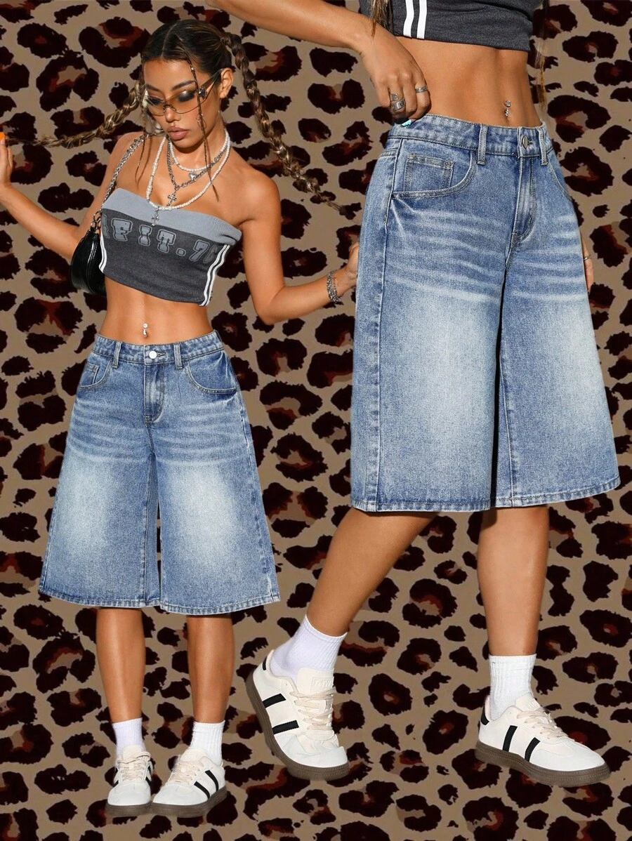 SHEIN ICON Plus Size Women Summer Street-Style Denim Shorts