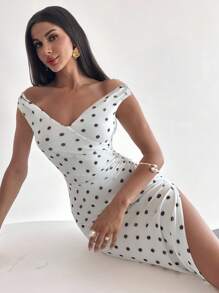 Firerie Damen rüschenbesetztes trägerloses Retro Polka Dot sexy elegantes Maxikleid, Göttin Kleid, Frühlings-/Sommermode, geeignet für Pendeln, Eleganz, Sexiness, Urlaub, Strand, Boho, Hawaii, Musikfestival, Romantik, Date, Party, Hochzeitssaison, Abschlussball, Aufführungsbekleidung, Konzert, Vintage - Schwarz und Weiss - Übersicht 5