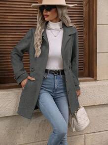 EMERY ROSE Áo khoác len đơn hàng khuy thường ngày dành cho nữ, Thu/Đông - Màu xám đen - Xem 6