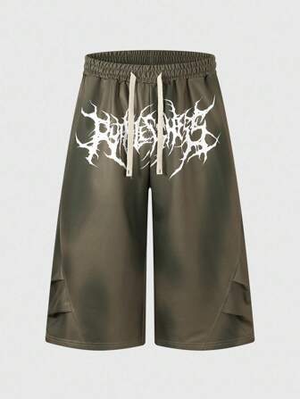 Street Life Men's Gothic Letter Print Drawstring Waist Wide Leg Loose Sweatpants