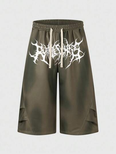 Goth Pantalon de jogging ample à taille ajustable avec cordon et imprimé de lettres gothique pour homme