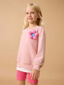 Maija Kids Maija Kids 2 件套女孩花卉图案 2 合 1 圆领运动衫和短裤套装，年轻女孩服装套装