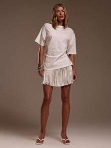 MUSERA Off-White Summer Casual Everyday Asymmetrical Shoulder Draped Ruched Side Top Beach Holiday Vacation Elegant Birthday Boho Rafia Fall - White - View 5