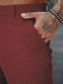 Manfinity Homme Men's Casual Minimalist Business Commute Fashion Solid Color Button Shorts, Red Burgundy - Red - View 6