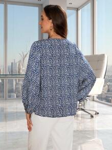 SHEIN Clasi 滿版印花蝙蝠袖襯衫 - 藍白色 - 查看 2