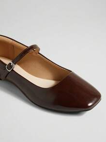 SHUZIA 女士优雅方头玛丽珍平底鞋——舒适百搭的经典必备单品 - 棕色 - 查看 7
