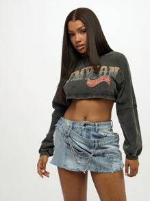 SUMWON WOMEN Distressed Deconstructed Denim Mini Skirt With Chain Detail Stars Heart Charms Butterfly Details Festival Concert Party Club Night Y2K Frayed Raw Edge Bottom - Blue - View 6