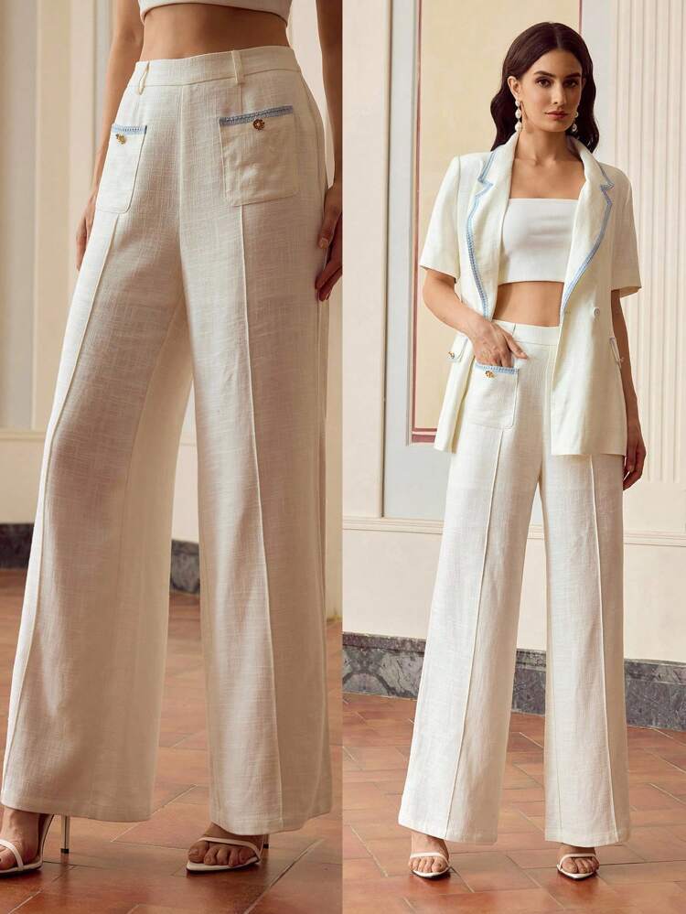 ZEYLAH WOMEN'S LINEN SOLID WIDE LEG PANTS