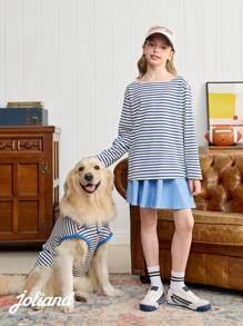 PETSIN 1 件海军蓝黑白条纹宠物猫/狗 Polo 衫 - 彩色 - 查看 2