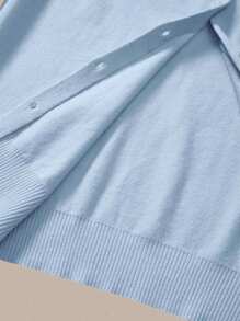SHEIN BASICS كارديجان طويل الأكمام بلون أساسي للمقاسات الكبيرة في فصل الخريف/الشتاء - أزرق فاتح اللون - مشاهدة 7