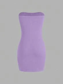 Sweetra Women's Solid Bandeau Slit Design Casual Short Dress Mini Short Women Outfit