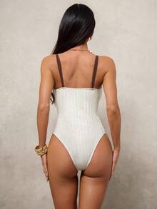 Swim Glamine Women's Boho Zigzag Colorblock Starfish One-Piece Swimsuit, Hollow Out Beach Casual Elegant