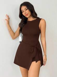 SHEIN EZwear 女士咖啡棕色简约无袖连体裤 - 咖啡棕 - 查看 6