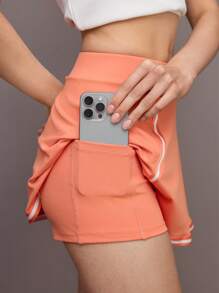 Activina 女式字母印花口袋休闲健身运动裙裤 - 橘色 - 查看 5