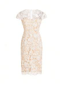 SHEIN Clasi 女款優雅V領短袖修身刺繡網紗迷你洋裝，米色，夏季，婚禮賓客，蕾絲辦公室穿搭，金白色嘉年華穿搭 - 白色 - 查看 9