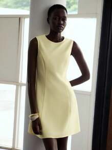 Lumivelle Women's Elegant Sleeveless V-Neck Waisted Mini Dress, Summer Butter Yellow Dress A Line Dress Mod Dress Yellow Mini Dress Back To School Teacher Outfits Modest